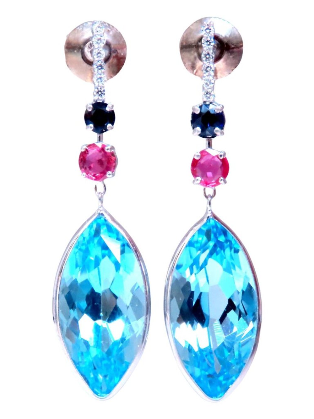 40ct Natural Blue Topaz Dangle Earrings 14kt*